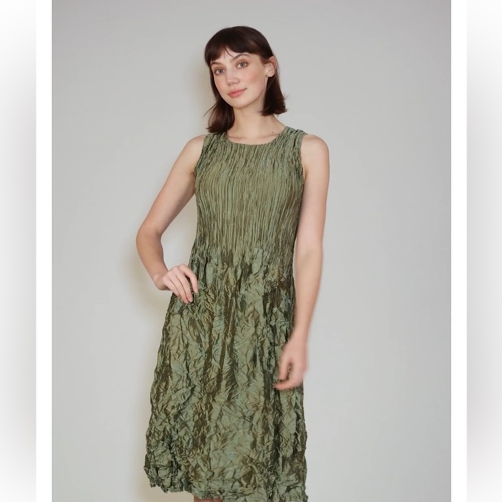 ALQUEMA CRUSHED POCKET CRINKLE STRETCHY SLEEVELESS DRESS EGGPLANT COLOR SZ 6-10